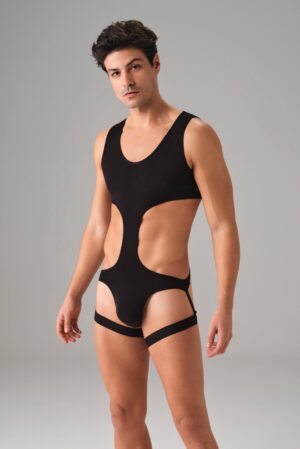 Doreanse 3043 men's cut-out harness bodysuit — front view | Buy at Cheeky Craic